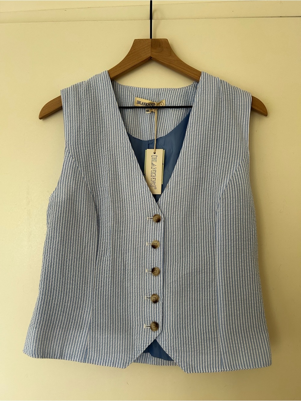 Blank NYC Blue and White Striped Seersucker Vest - Picture 2 of 6